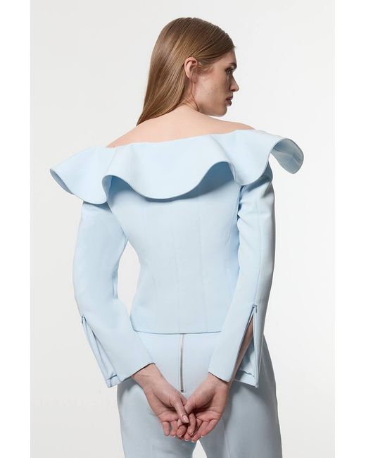 Karen Millen Blue Drama Ruffle Asymmetric Tailored Jacket