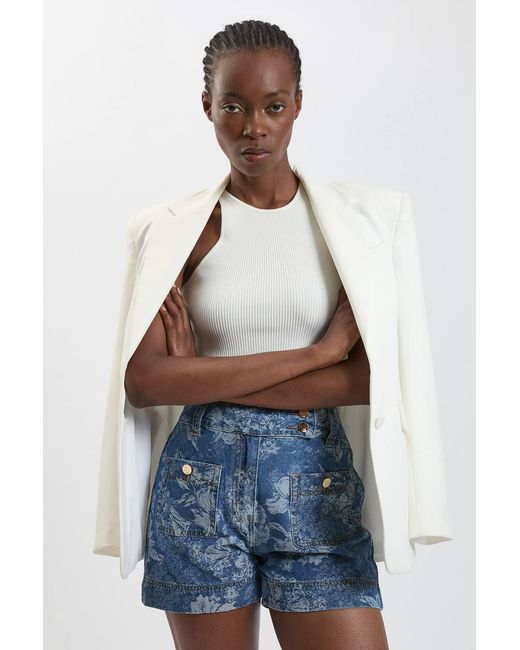 Karen Millen Blue Jacquard Denim Shorts