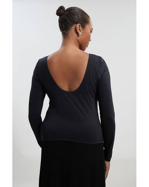Karen Millen Black Plus Size Contour Jersey Scoop Back Long Sleeve T-Shirt