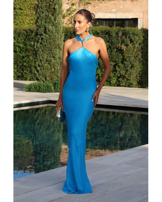 Karen Millen Green Satin Viscose Halter Neck Maxi Dress