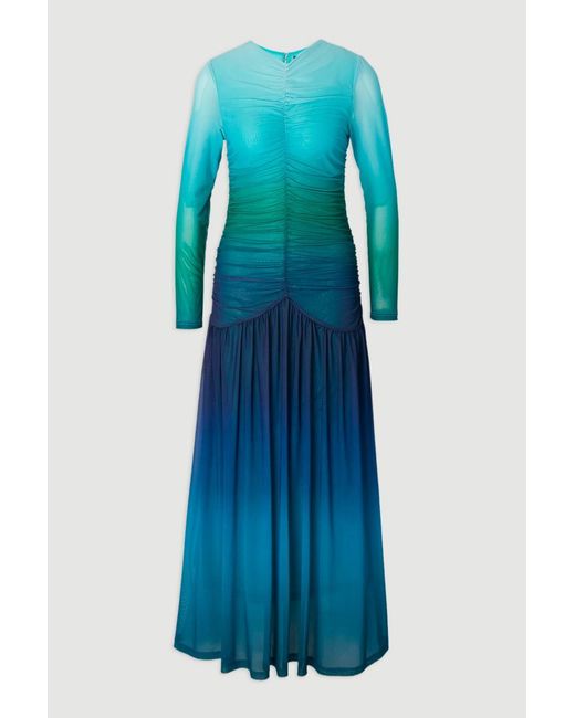 Karen Millen Blue Long Sleeve Ombre Mesh Maxi Dress