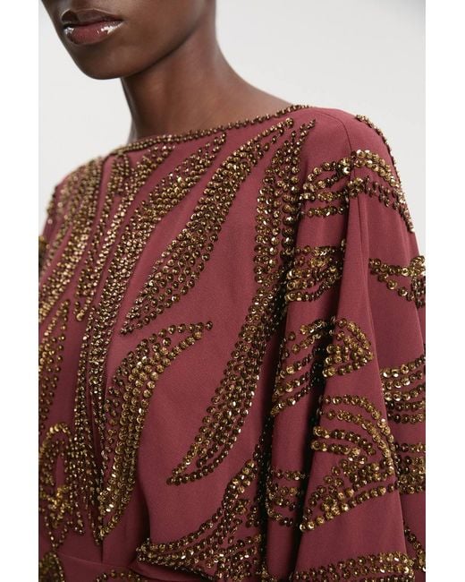Karen Millen Brown Kimono Sleeve Embellished Maxi Dress