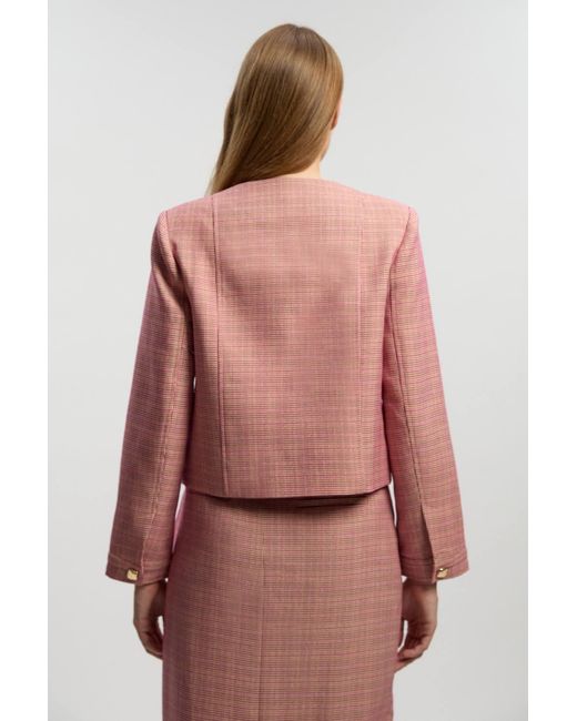 Karen Millen Pink Tailored Check Cropped Jacket
