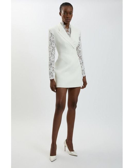 Karen Millen White Compact Stretch Lace Sleeve Blazer Mini Dress