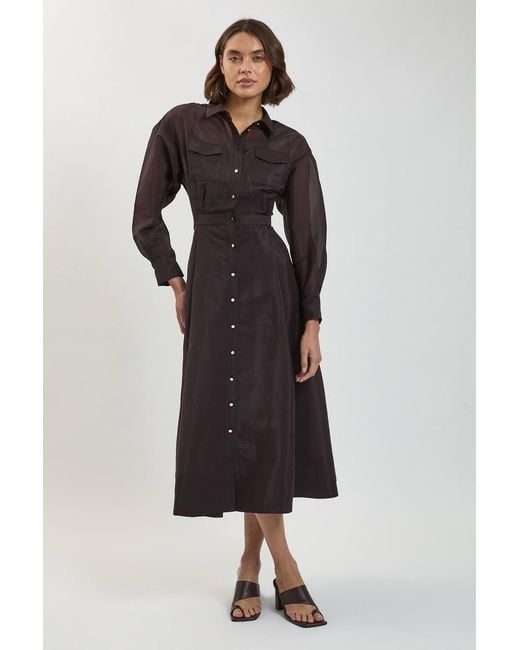 Karen Millen Black Trim Detail Organdie Midi Shirt Dress