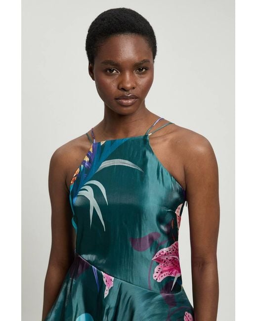 Karen Millen Blue Printed Metallic Floral Woven Top