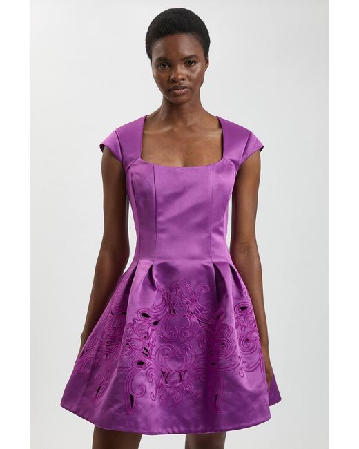 Karen Millen Pink Tailored Satin Cutwork Mini Dress