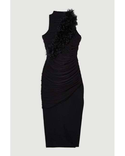 Karen Millen Black Gathered Fabric Bandage Knitted Maxi Dress