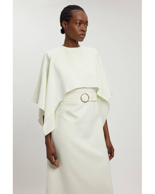 Karen Millen Natural Compact Viscose Asymmetric Cape Maxi Dress