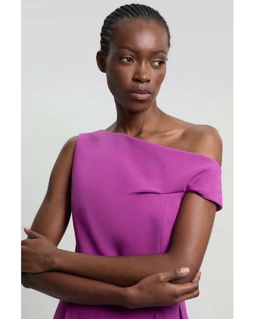Karen Millen Purple Compact Stretch Asymmetric Neck Wide Leg Jumpsuit