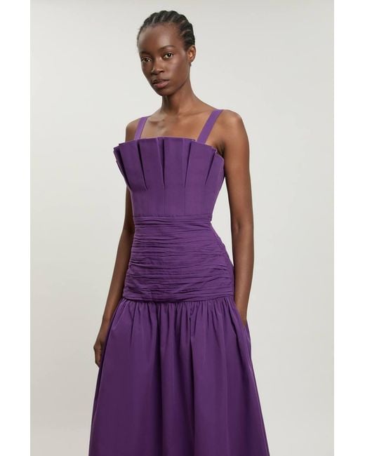 Karen Millen Purple Poplin Pleated Midi Dress