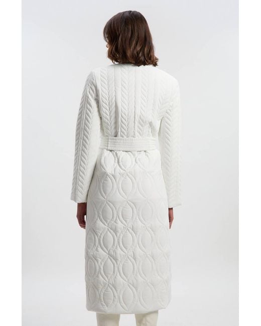Karen Millen White Multi Stitch Detail Belted Padded Midi Coat