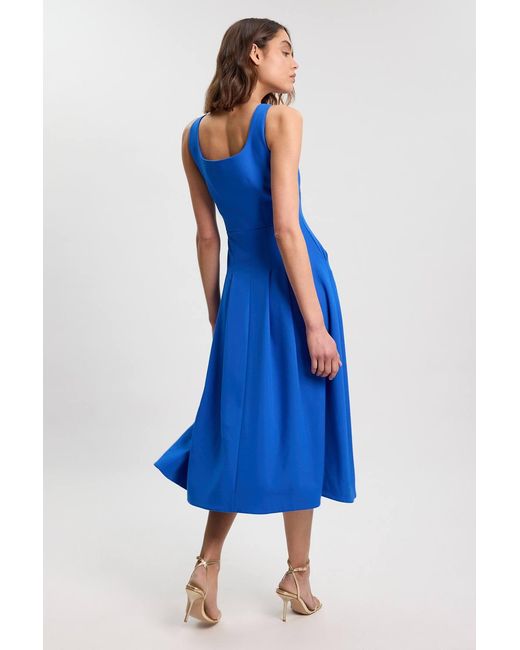 Karen Millen Blue Tailored Button Though Strappy Full Midi Dress