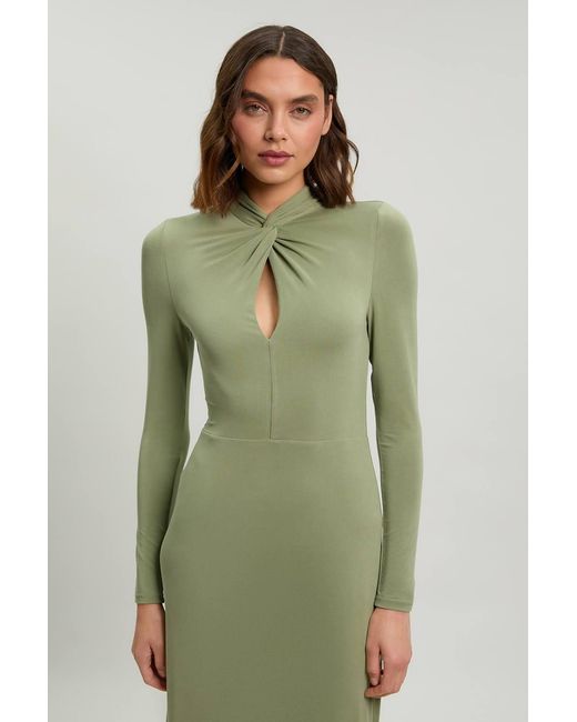 Karen Millen Green Petite Long Sleeve Jersey Maxi Dress