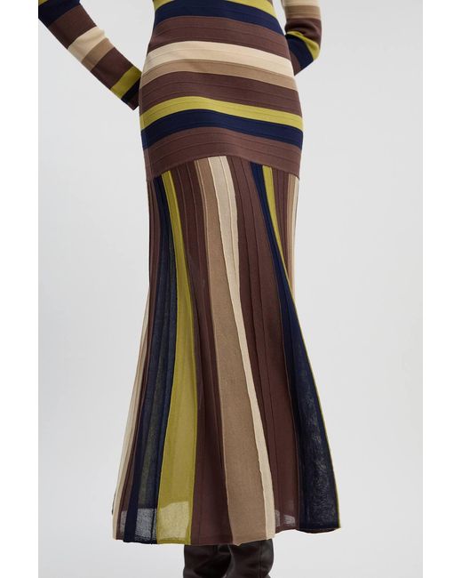 Karen Millen Green Stripe Long Sleeve Knitted Maxi Dress