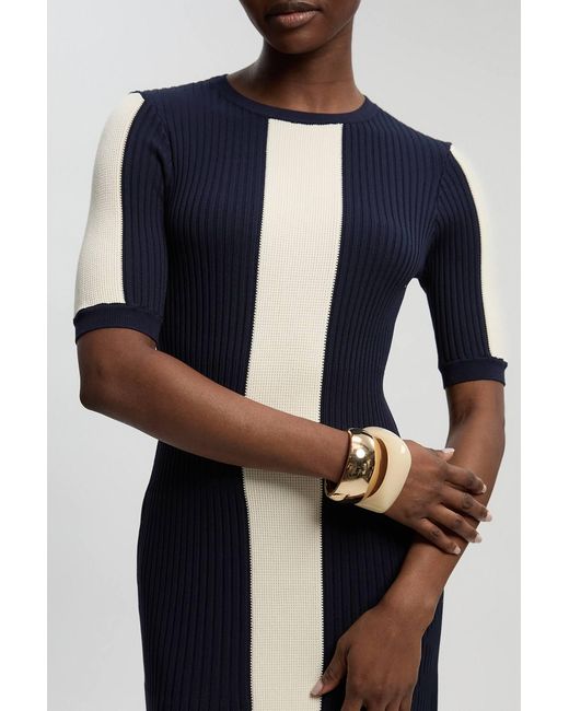 Karen Millen Blue Colour Block Rib Knitted Maxi Dress