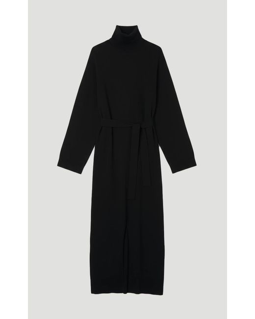 Karen Millen Black Viscose Blend Funnel Neck Belted Knitted Midi Dress