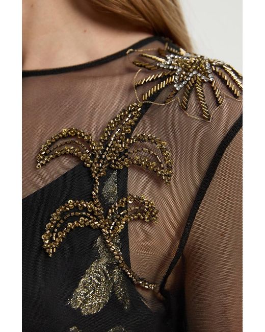 Karen Millen Black Petite Floral Applique Embellished Metallic Georgette Woven Maxi Dress