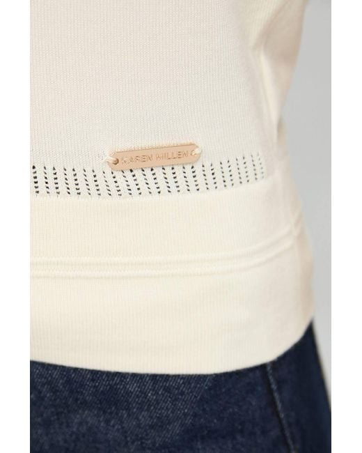 Karen Millen White Forever Viscose Blend V Neck Knitted Short Sleeve Top