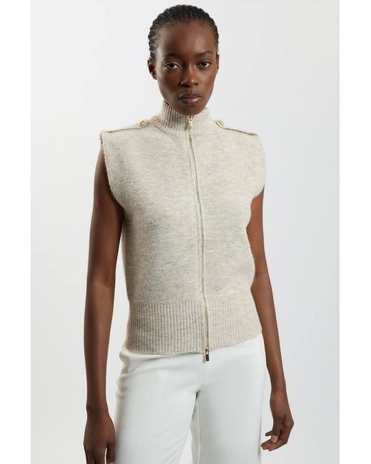 Karen Millen Natural Wool Blend Cosy Knit Sleeveless Jacket