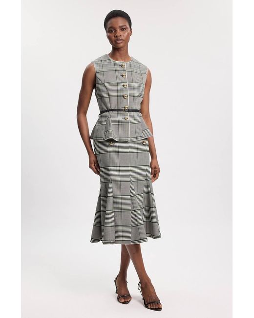 Karen Millen Multicolor Tailored Check Belted Peplum Jacket