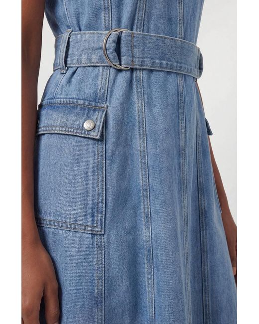Karen Millen Blue Denim Dropped Waist Full Skirted Midi Dress