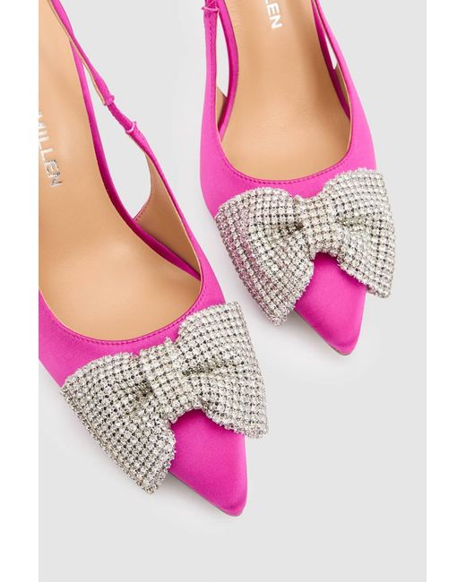 Karen Millen Pink Satin Embellished Bow Slingback Heeled Shoe