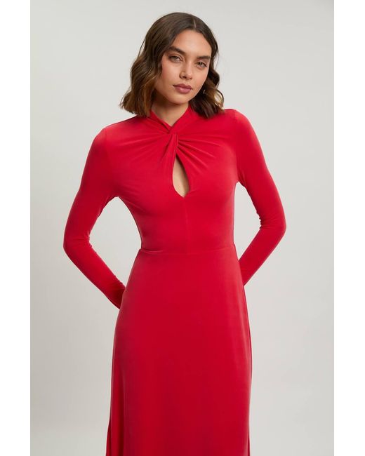 Karen Millen Red Long Sleeve Jersey Maxi Dress