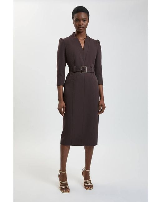 Karen Millen Blue Petite Forever Structured Crepe Belted Forever Midi Dress