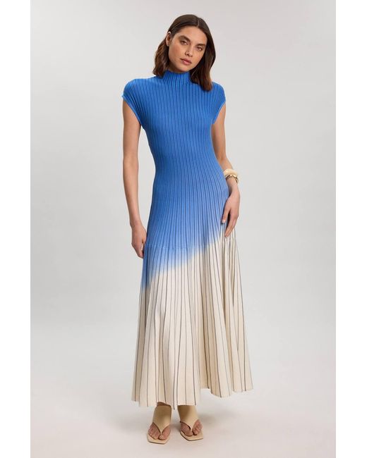 Karen Millen Blue Petite Ombre Knit High Neck Sleeveless Maxi Dress