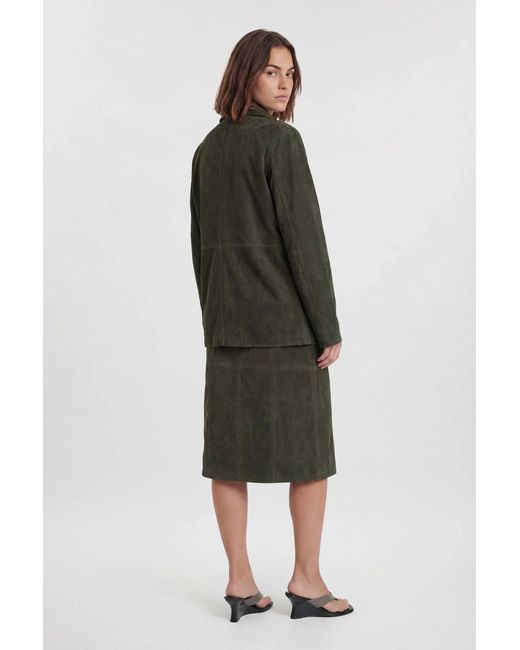 Karen Millen Green Suede High Collar Pocket Jacket