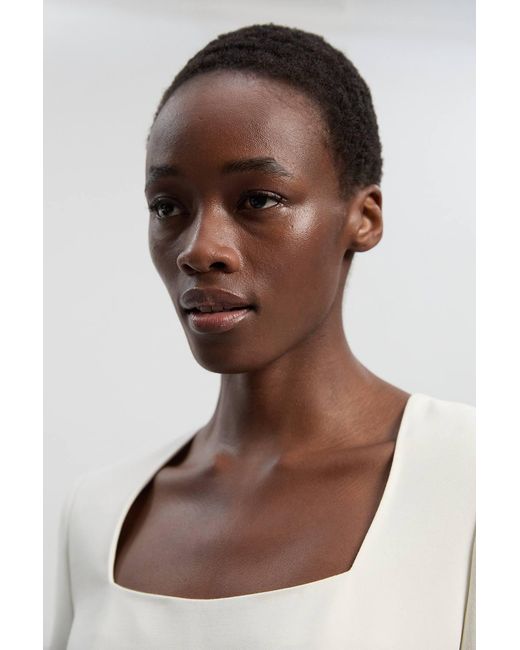 Karen Millen Natural Compact Stretch Sweetheart Neckline Midi Dress