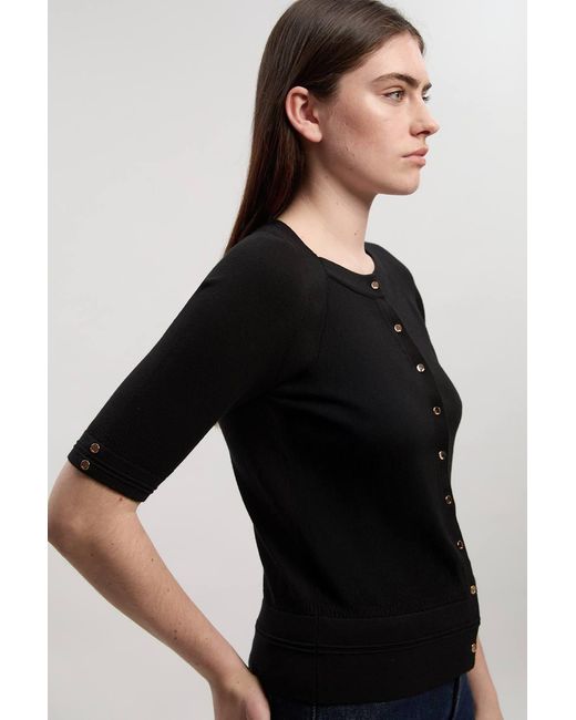 Karen Millen Black Viscose Blend Knitted Short Sleeve Cardigan Sweater