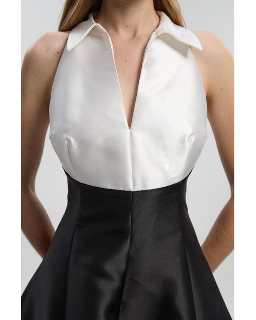 Karen Millen Black Twill Contrast Tux Tailored Dress
