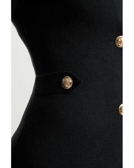 Karen Millen Black Wool Look Military Double Breasted Knitted Dress