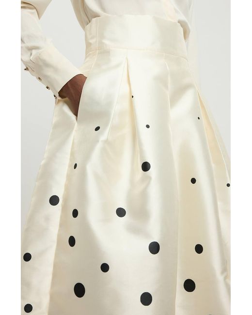 Karen Millen White Petite Spot Border Woven Twill Prom Skirt
