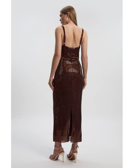 Karen Millen Brown Premium Crystal Embellished Midi Dress