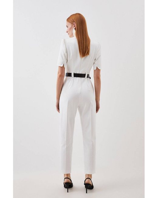 Karen Millen White Forever Structured Crepe Belted Jumpsuit