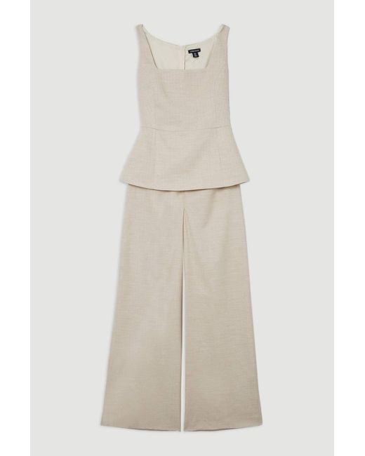 Karen Millen Natural Herringbone Wide Leg Tailored Jumpsuit