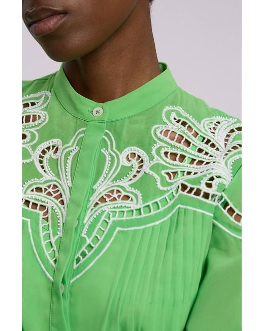 Karen Millen Green Cutwork Beaded Embroidered Woven Blouse