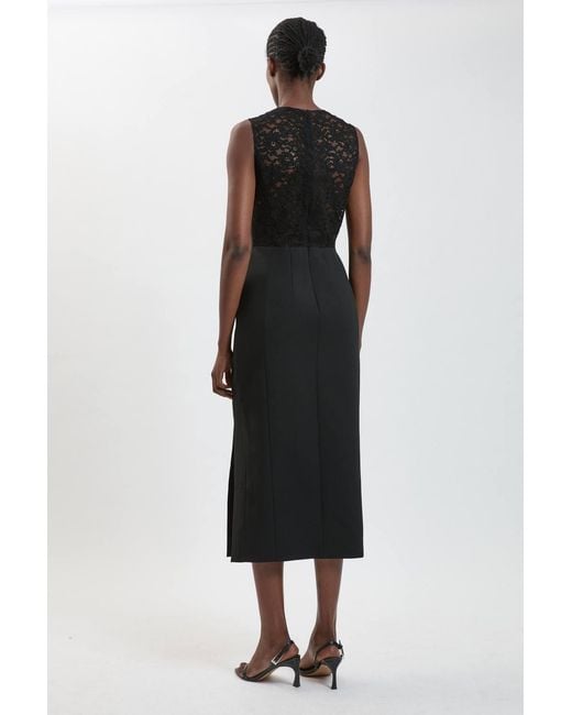 Karen Millen Black Compact Stretch Lace Detail Midi Dress