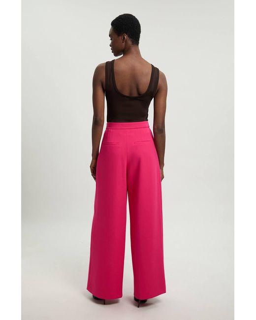 Karen Millen Tailored Structured Crepe Pleated Wide Leg Trousers