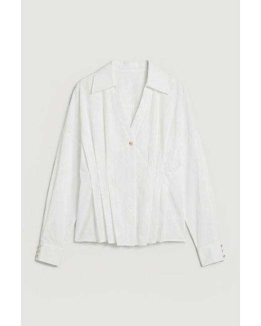 Karen Millen Blue Cotton Pleated Detail Long Sleeve Shirt