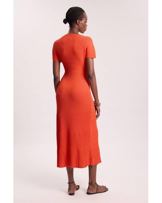 Karen Millen Red Stitch Detail Knit Midi Dress