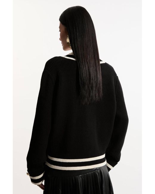 Karen Millen Black Cotton V Neck Knit Boxy Jumper