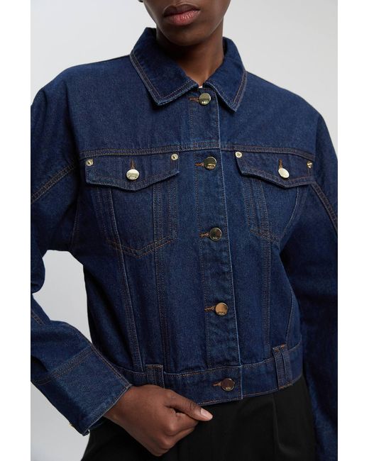 Karen Millen Blue Denim Cropped Jacket
