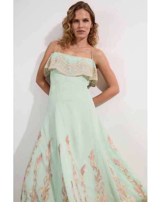 Karen Millen White Embroidered Applique Strappy Midi Dress