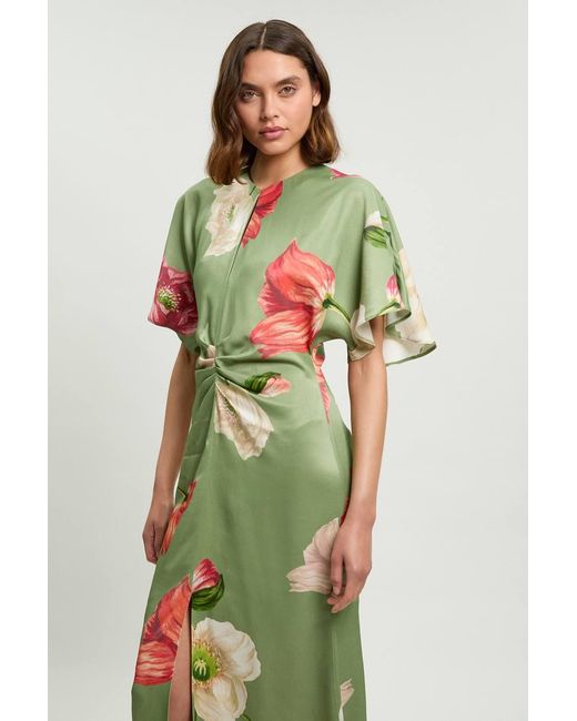 Karen Millen Multicolor Floral Print Viscose Satin Crepe Woven Maxi Dress