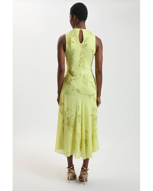 Karen Millen Green Beaded Cowl Detail Maxi Dress