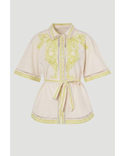 Karen Millen Natural Linen Blend Beaded Embroidery Shirt Co Ord